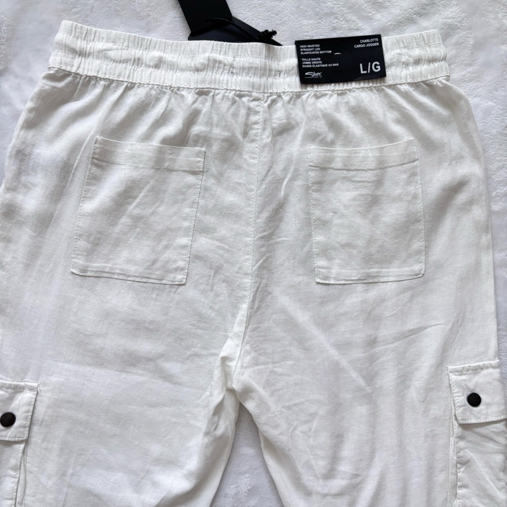 SILVER JEANS Charlotte High Waisted Straight Leg White Cargo Jogger--NWT--L - Picture 7 of 16